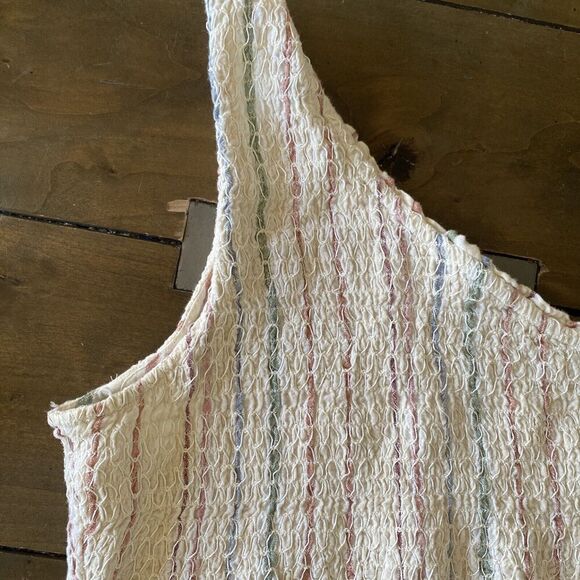 American Eagle Women's Ivory Smocked One Shoulder Striped Tank Large Festival - Picture 4 of 5